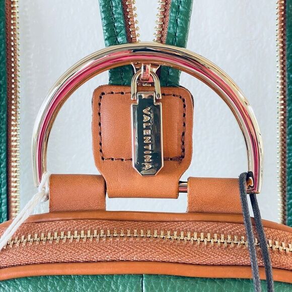 NWT Valentina Green Tan Italian Genuine Leather Convertible Sling Backpack Bag main image 5